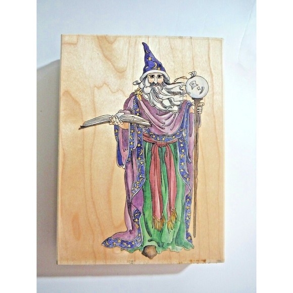 Stamps Happen, Inc. #80091 Wizard Wood Rubber Stamp 5.5" x 4" Vintage - Picture 2 of 5